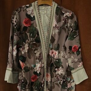 Johnny Was Floral Robe in Cream and Brown